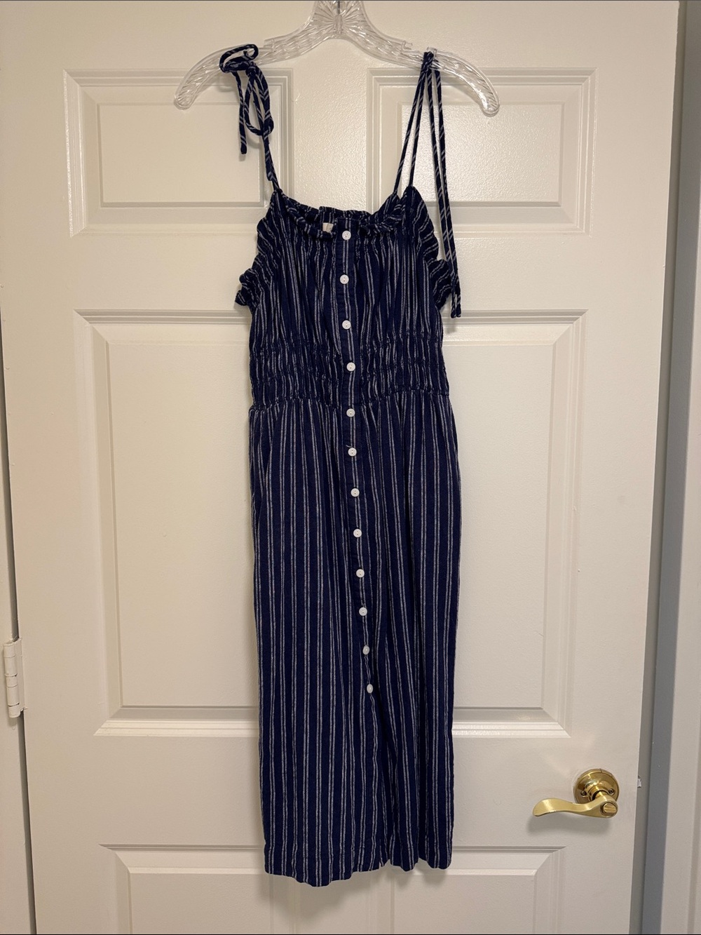 Navy Blue Striped Button-Front Midi Dress
